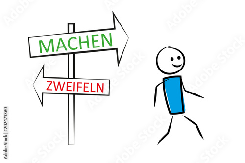 Mann mit Wegweiser Machen Zweifeln