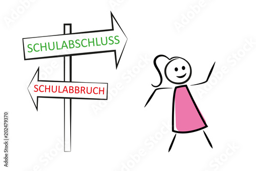 Frau mit Wegweiser Schulabschluss Schulabbruch