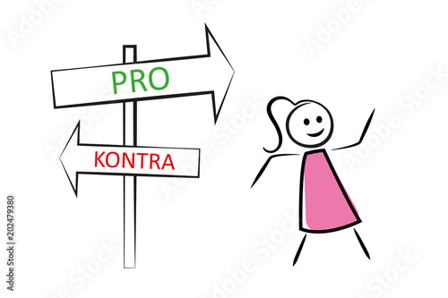 Frau mit Wegweiser Pro und Kontra