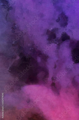Detailed close-up purple grunge abstract background. Dry brush strokes hand drawn oil painting on canvas texture. Creative pattern for graphic work, web design or wallpaper. 
