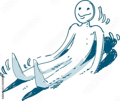 paper man doodle sketch cartoon style vector illustration. paper man straighten up from the ground 