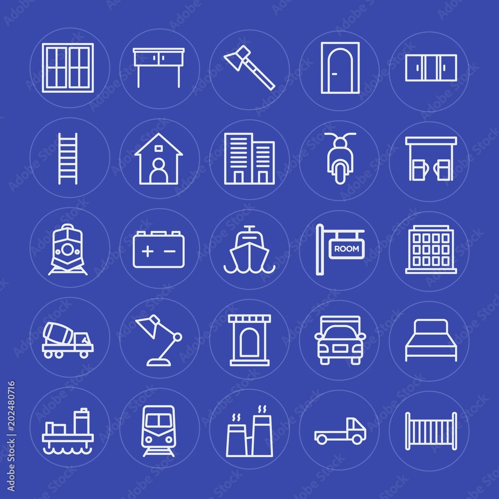 Modern Simple Set of transports, industry, buildings, furniture Vector outline Icons. Contains such Icons as window, power, child, table and more on blue background. Fully Editable. Pixel Perfect. Modern Simple Set of transports, industry, buildings, furniture Vector outline Icons. Contains such Icons as window, power, child, table and more on blue background. Fully Editable. Pixel Perfect.