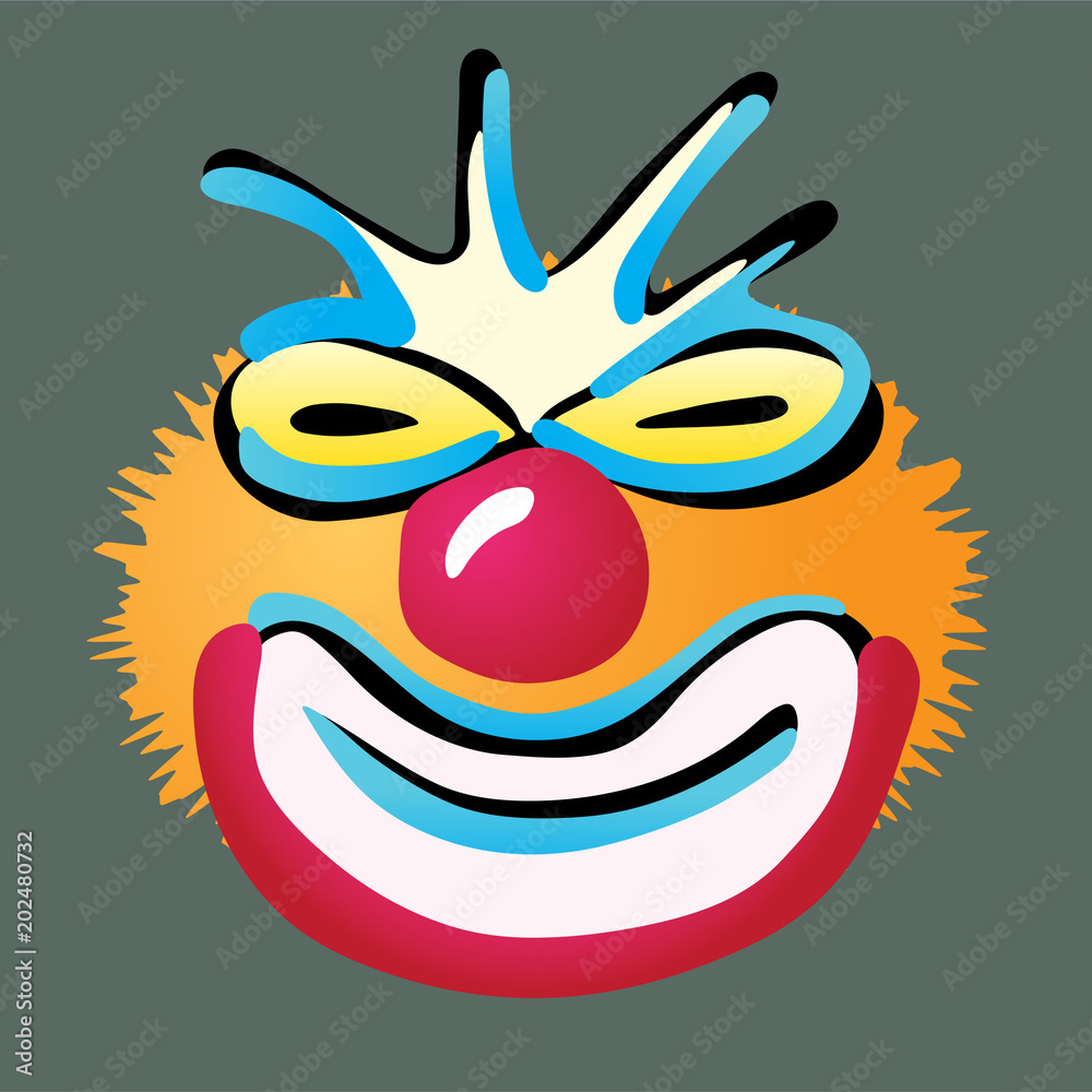 A colored bad clown mask, inspiring coulrophobia, the fear of clowns A colored bad clown mask, inspiring coulrophobia, the fear of clowns