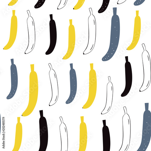 Vector seamless pattern in cartoon style. Bananas. Scandinavian print.