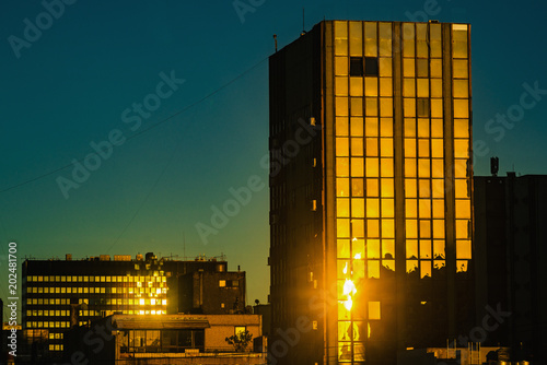 High-rise houses made of glass and concrete during the dawn in Buenos Aires photo