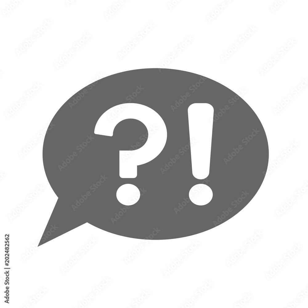 Question mark and exclamation point in speech bubble. Answer and question button. Vector icon.