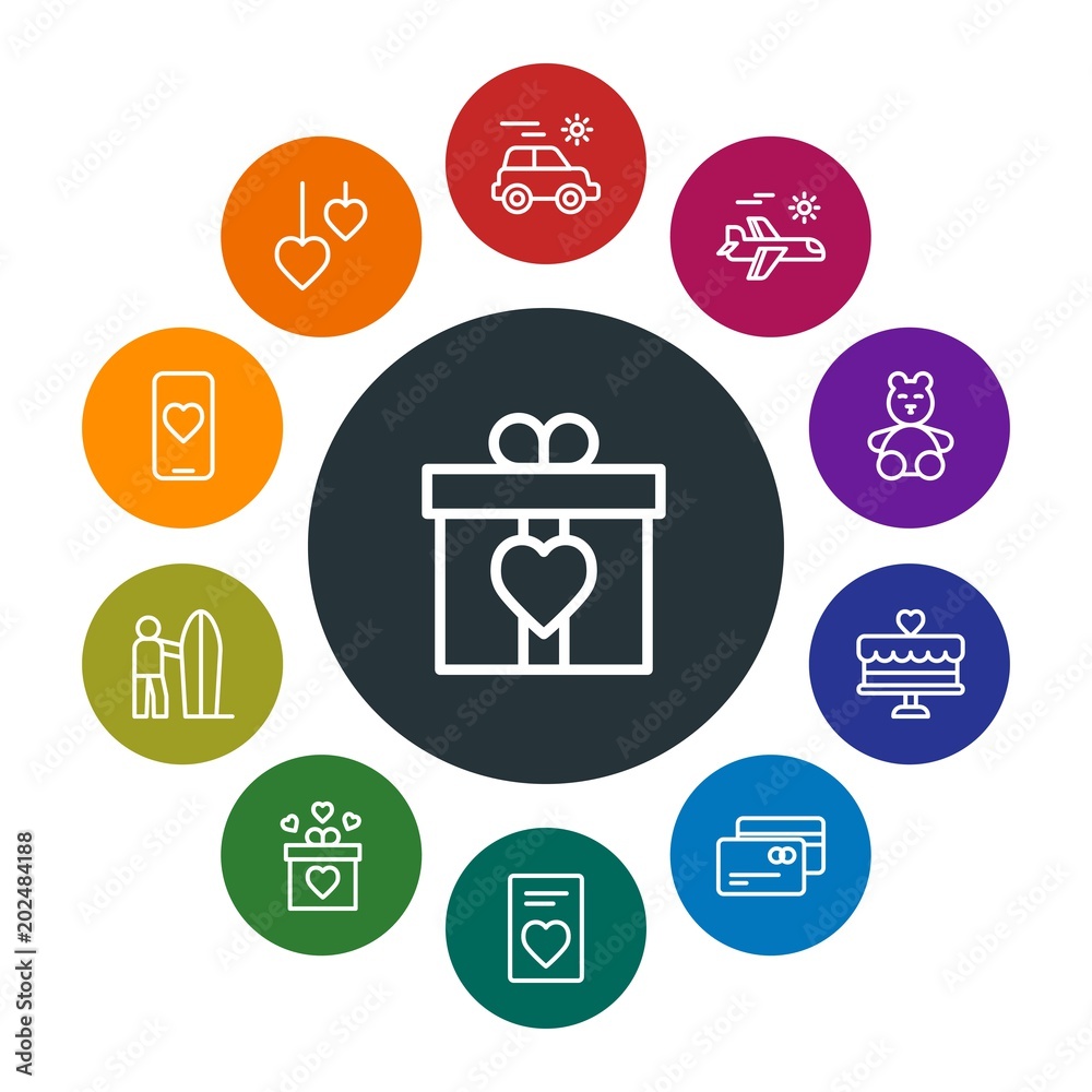 Φωτογραφία travel, valentine Infographic Colorful outline Icons Set