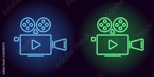 Neon cinema projector in blue and green color