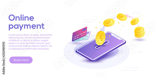 Money transfer via cellphone in isometric vector design. Digital payment or online cashback service. Mobile banking transaction cocnept. Withdraw money with smartphone.