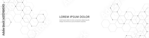 Vector banner design with hexagons abstract background.