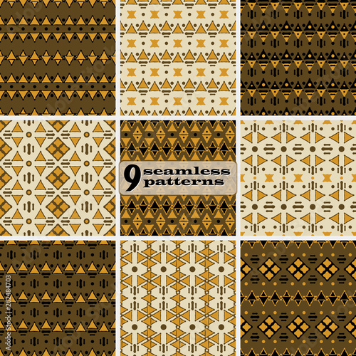 Set of seamless geometric tribal ethnic motifs patterns