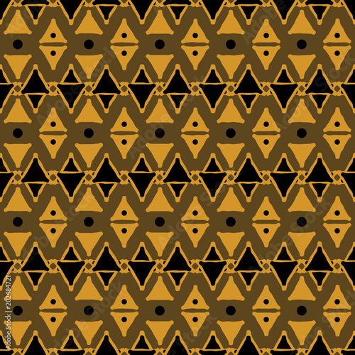 Seamless dark tribal pattern of triangular geometric elements and dots