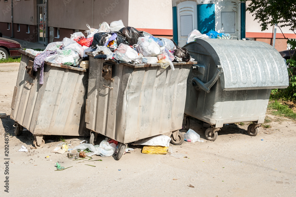 A Large Trash Can with Garbage Stands on the Street Editorial Stock Image -  Image of dumpster, collect: 151153204