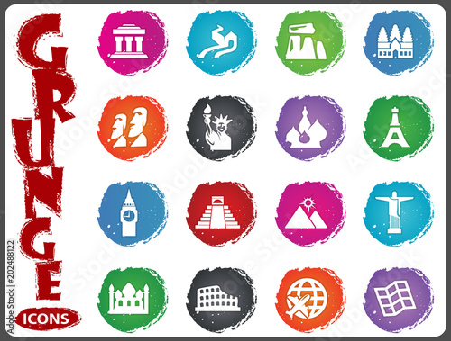Travel and Wonders icons set