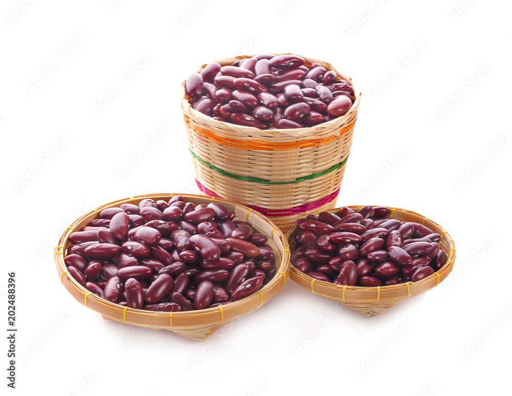 Red beans isolated in basket on white background Red beans isolated in basket on white background
