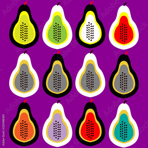 Beautiful bright pear on purple background, vector illustration