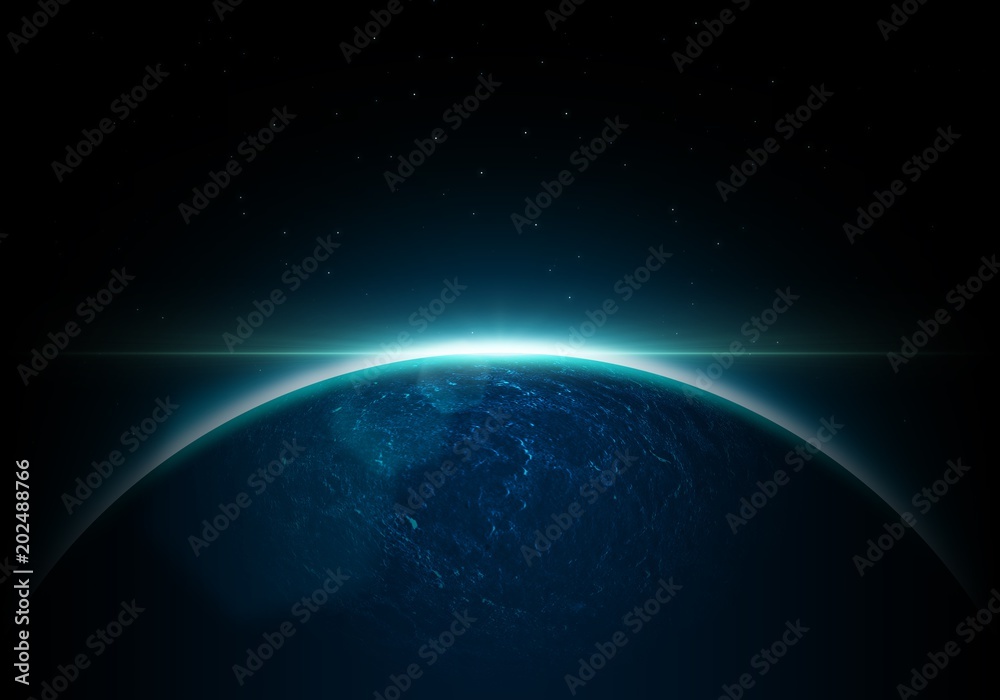Earth planet in beauty with sunrise in space event