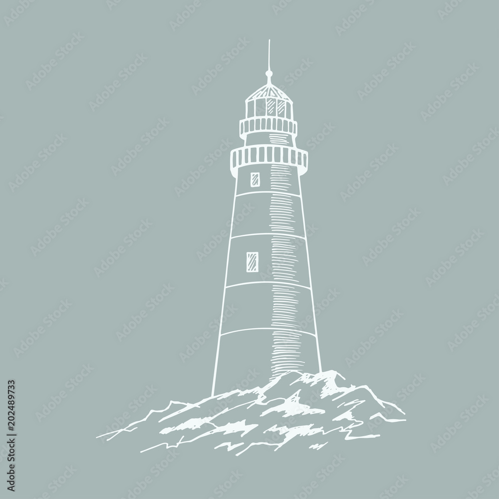 The lighthouse sketch. Hand drawn vector illustration.