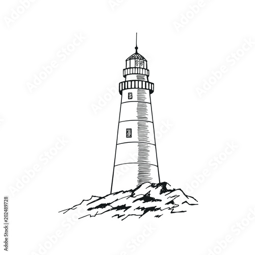 The lighthouse sketch. Hand drawn vector illustration.