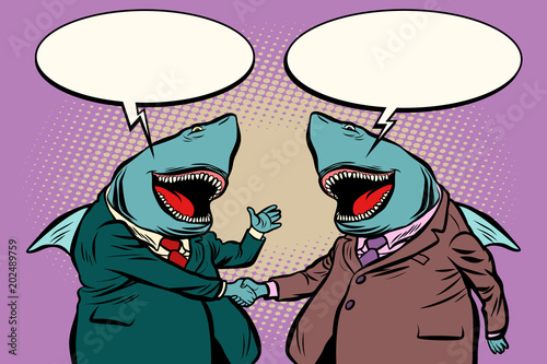 business sharks talk to each other