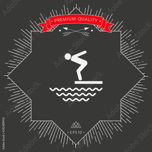 Swimmer on a springboard, Jumping into the water - icon