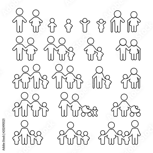 Family thin line icons set. Vector illustration.
