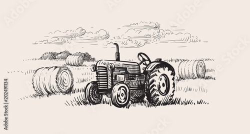 old tractor with a rural scene photo