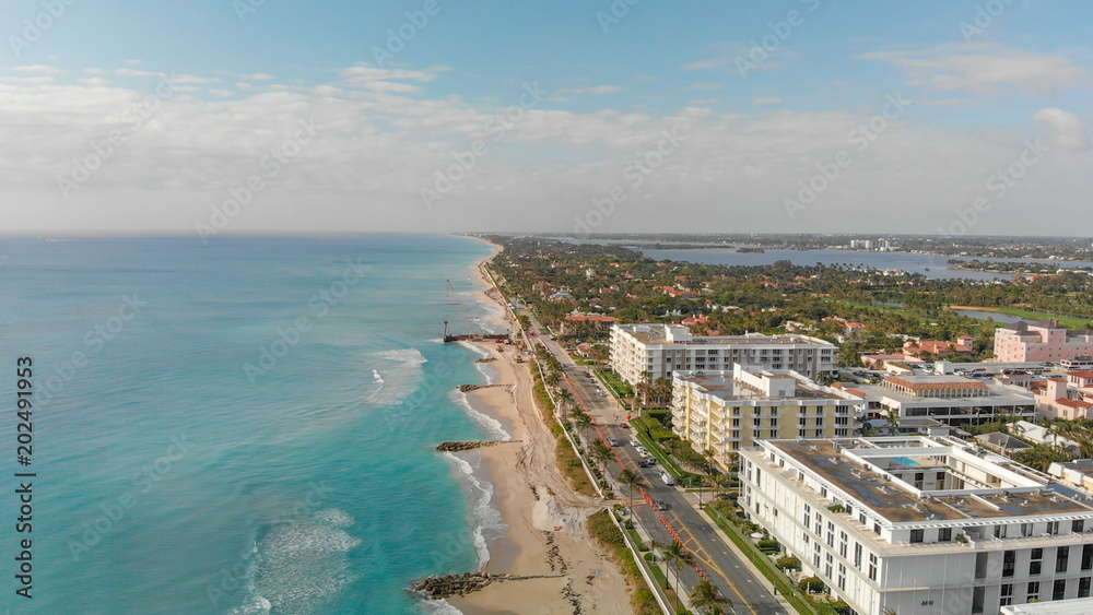 Palm Beach buildings along the oceanfront, Florida aerial view