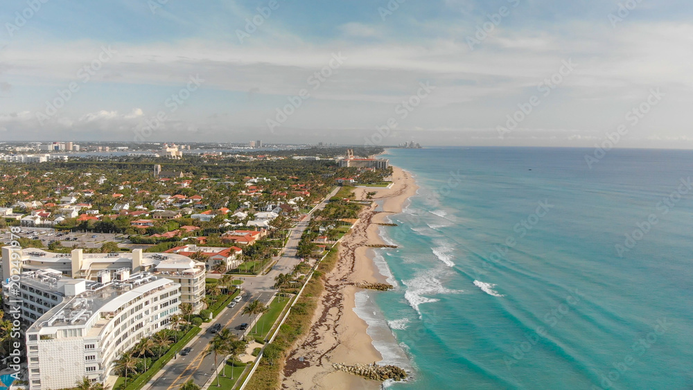 Palm Beach buildings along the oceanfront, Florida aerial view