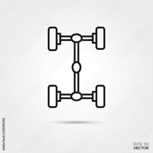 four-wheel drive car axles vector line icon. Automotive parts  repair and service symbol. 