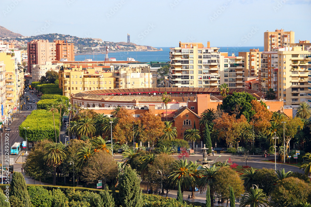 Aerial view of La Malagueta, Malaga, Spain