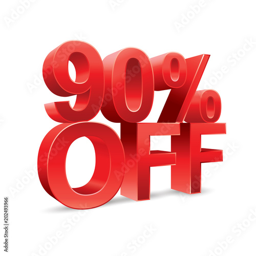 90 percent off Promotional discount on white background