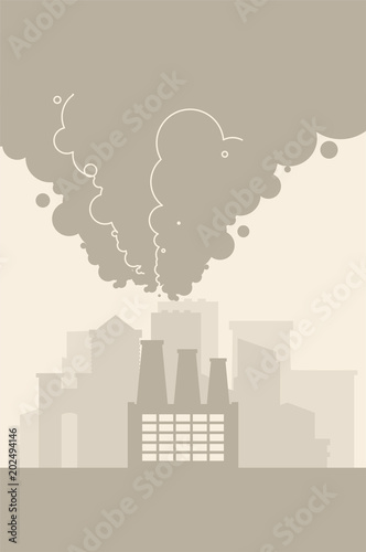 Contaminated air. Industrial City in fog. Environmental pollution Smoke plants. Factory emissions vector illustration