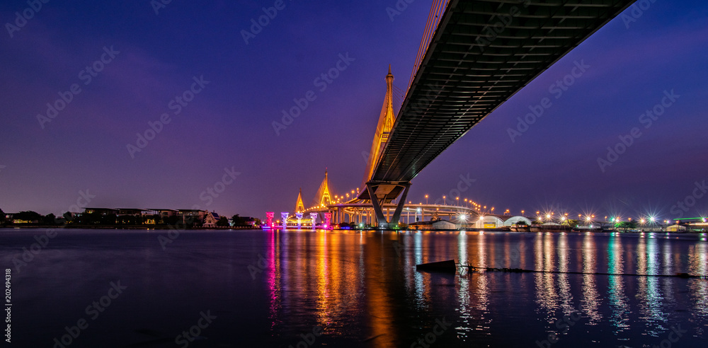 Wall Mural Beautiful bridge in bangkok with longexposure shot