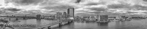 JACKSONVILLE  FL - APRIL 8  2018  Panoramic aerial city view from the river. The city is a major attraction in Florida