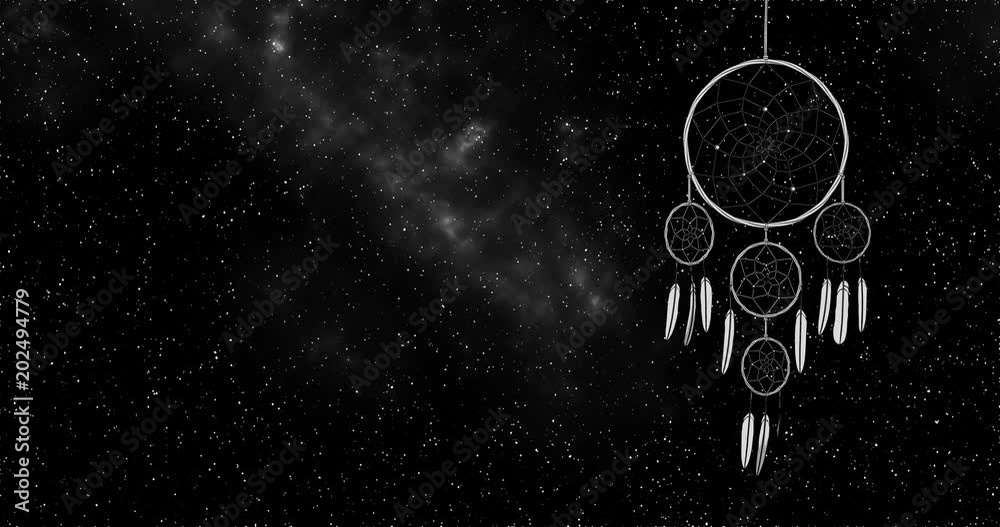 dreamcatcher on a night background 3d illustration render looped animation green screen with alpha matte mask