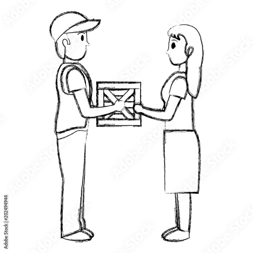 grunge man delivering package service to woman