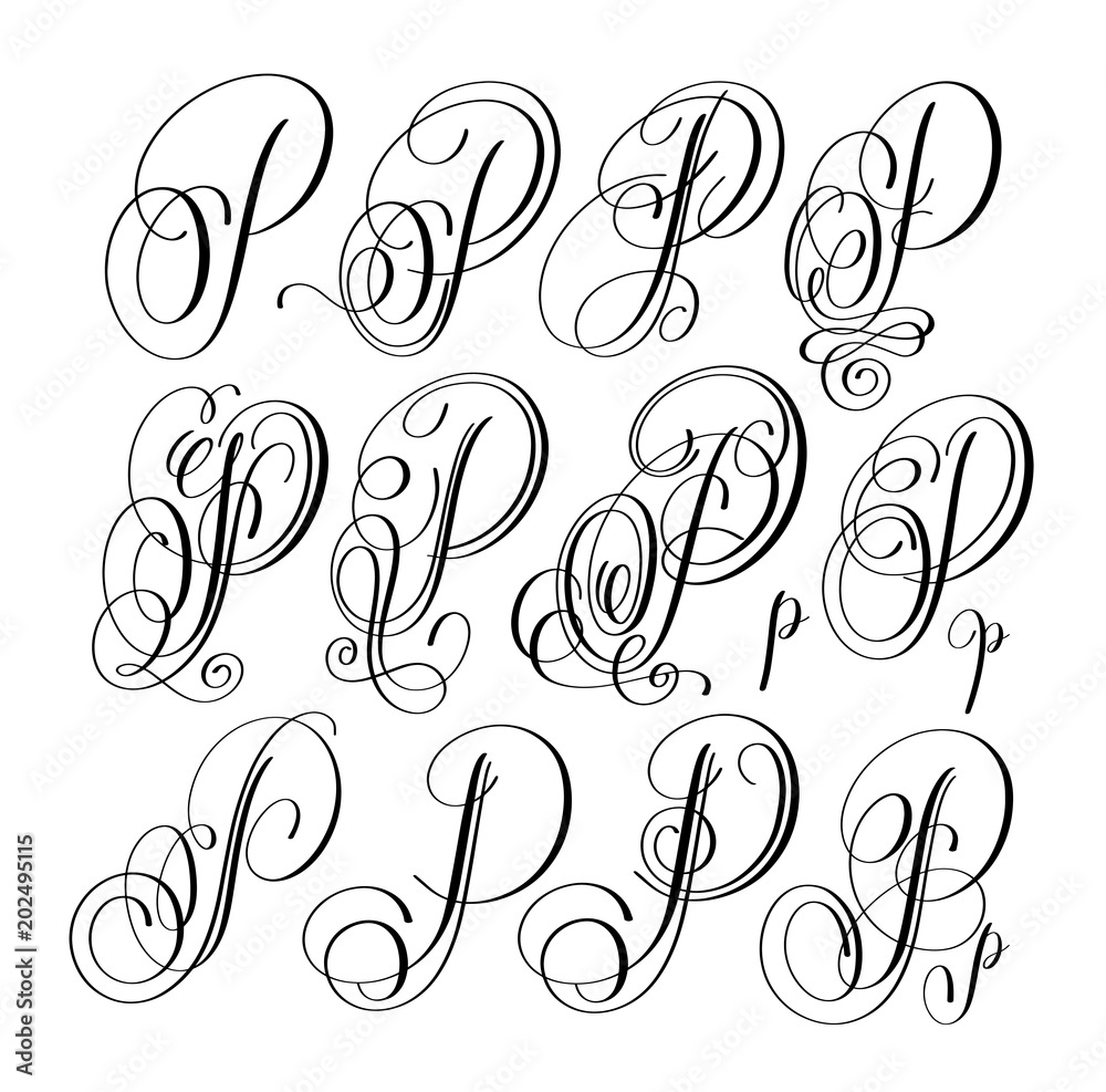 calligraphy lettering script font P set, hand written Stock Vector | Adobe  Stock