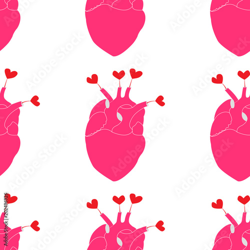 Red hearts seamless pattern. Vector illustration. Handwritten quote for prints on t-shirts and posters.