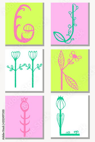 Cute hand drawn alphabet in flower style made in vector. Doodle letters C, H, I, J, K, L for your design. Isolated characters. Handdrawn font.