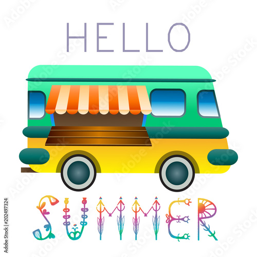 Bright beach van, with for sure Hi Summer, vector illustration, EPS 10. photo