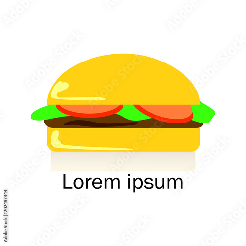 Hamburger vector concept. Design element for restaurant menu illustration or for logotype. Flat design of food. Diet and unhealthy eating habits illustration.