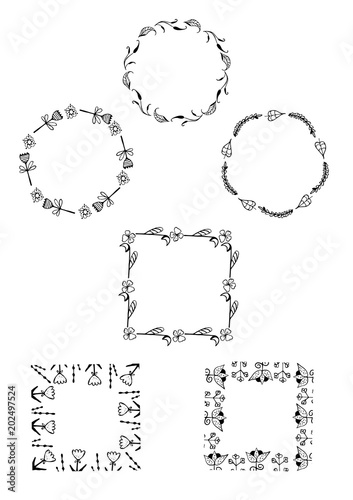 Retro frames and headers. Vintage, decoration, decor element, wedding. Vector illustration