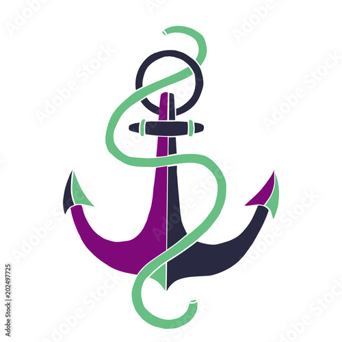 Sea poster with anchor and hand drawn lettering. Unique marine design. Unique t-shirt or bag design, house warming poster, greeting card illustration.