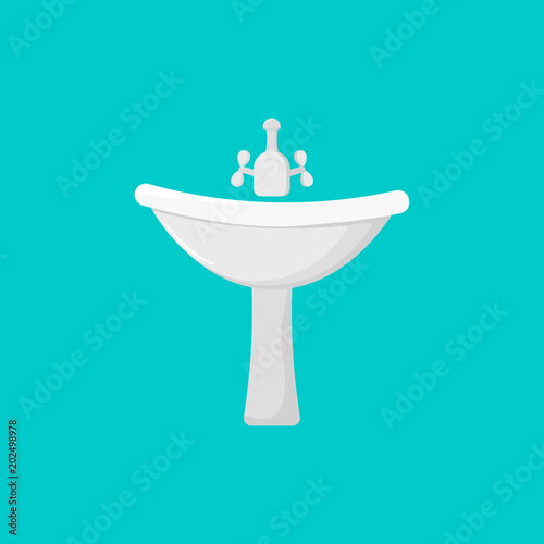 Vector Illustration. Faucet for bathroom or kitchen. Cartoon tap icon and sink icon