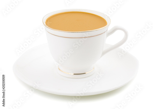 Indian Traditional Masala Chai Also Know as Indian Masala Tea or Indian Hot Tea in Cup. Spiced Tea With Milk on White Background