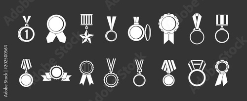 Medal icon set vector white isolated on grey background 