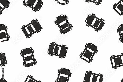 Seamless pattern with Black car icons. top view. isolated on white background