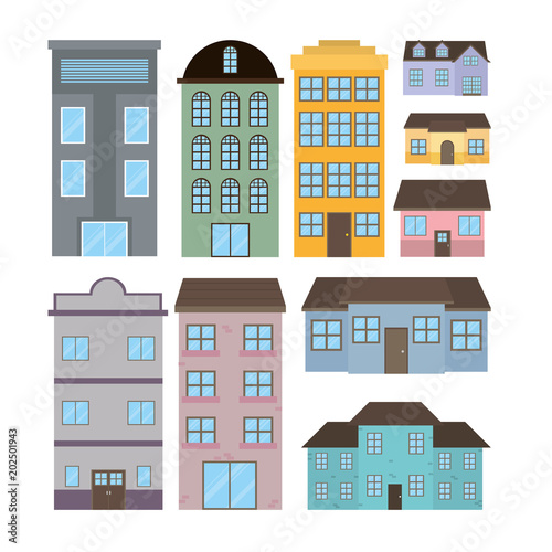 Set of houses and buildings