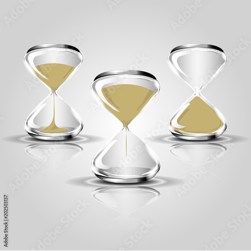 Hourglass set. Sand watch. Realistic vector illustration